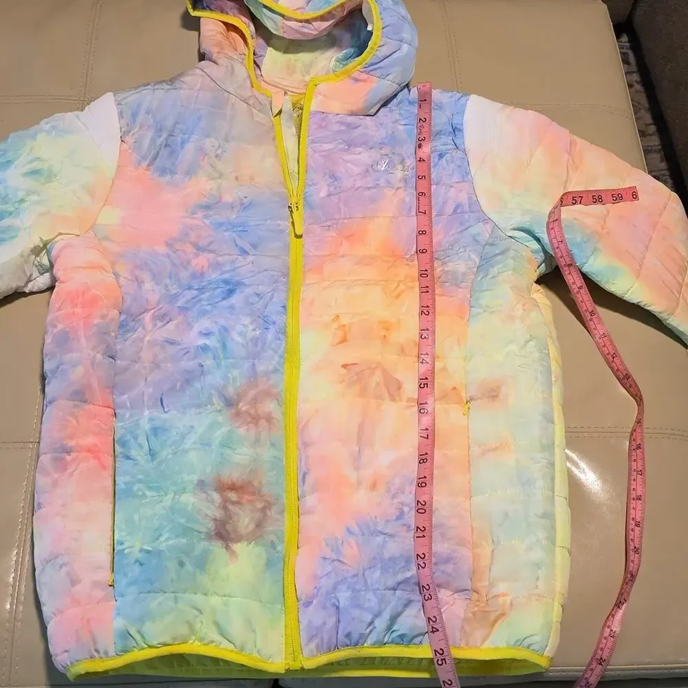 Alexa Rae Tie Dye Pastels Colorful Hooded Puffer Jacket Kids Size Large 16 NWT